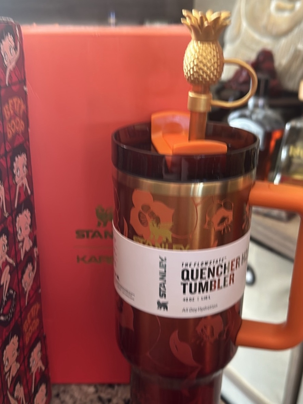 Stanley KarolG Quencher Tumbler - Orange and Gold Pineapple Straw Top